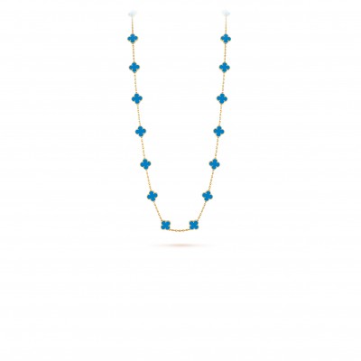 VAN CLEEF ARPELS VINTAGE ALHAMBRA LONG NECKLACE, 20 MOTIFS - YELLOW GOLD, AGATE  VCARP7RN00